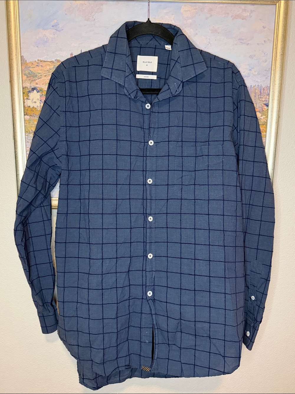 Billy Reid Blue Windowpane Long-Sleeve Button-Down Shirt size medium (bin13)